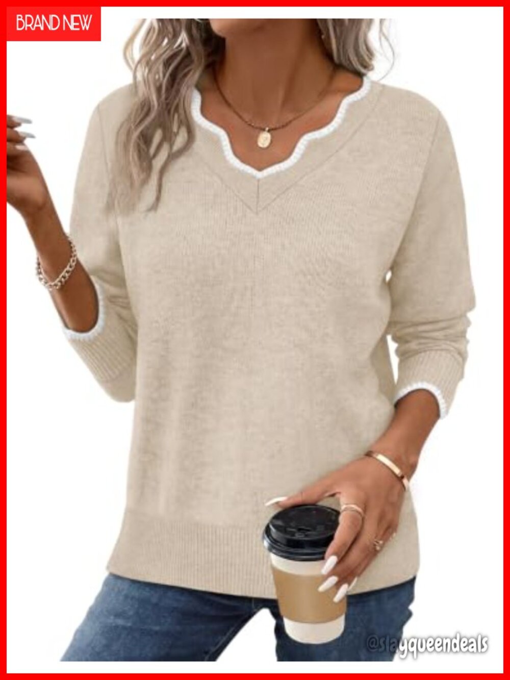 V Neck Pullover Sweater Cozy Lightweight Long Sleeve Soft Fuzzy